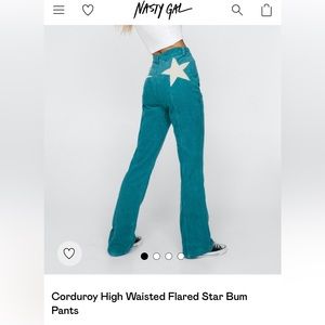 high waisted blue corduroy flare pants with stars